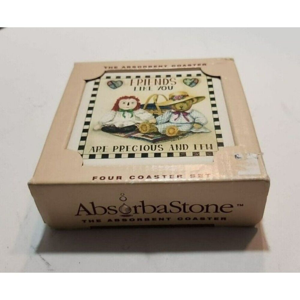 AbsorbaStone "Friends Like You Are Precious and Few" Coasters w/Doll and Teddy
